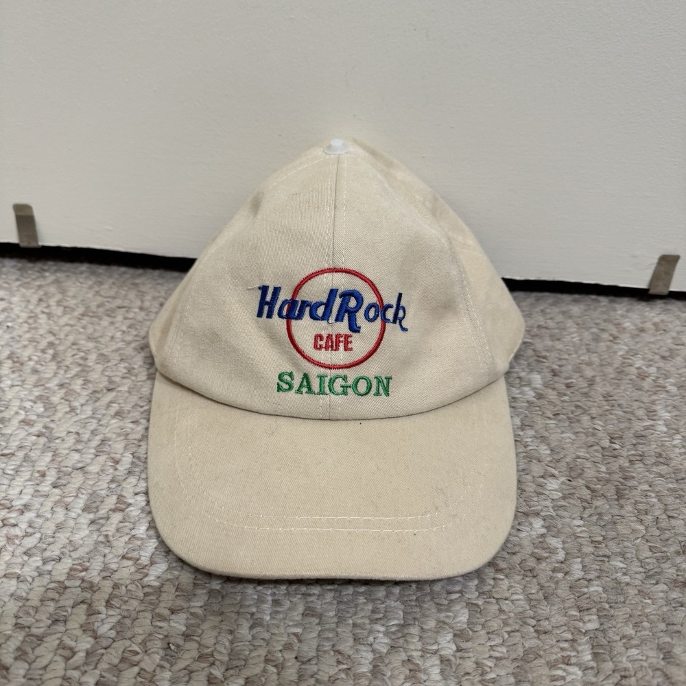 Vintage Hard Rock Cafe Hat Cap Strap Back Cream White Saigon Embroidered